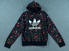 Adidas Originals Hoodie Women's S Trefoil Logo Floral Hooded Pullover Sweatshirt
