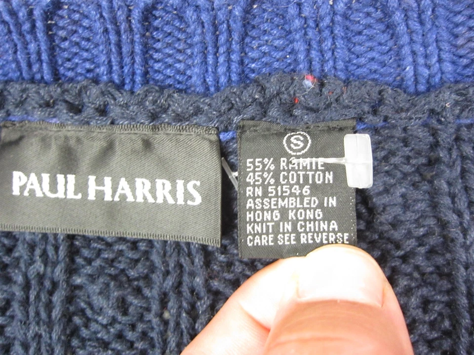 Vintage Paul Harris Cardigan Womens Small Blue Cable Knit Sweater Color Block - Image 4 of 4