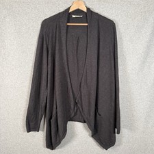 Eileen Fisher Cardigan Womens 1X Gray Open Front Waterfall Linen Blend Gray
