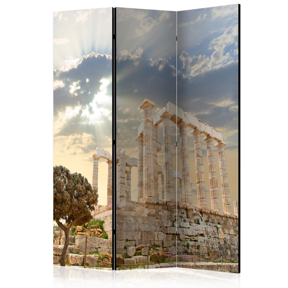 Paravent 3 volets haut de gamme illustration Acropole structure bois et toile premium