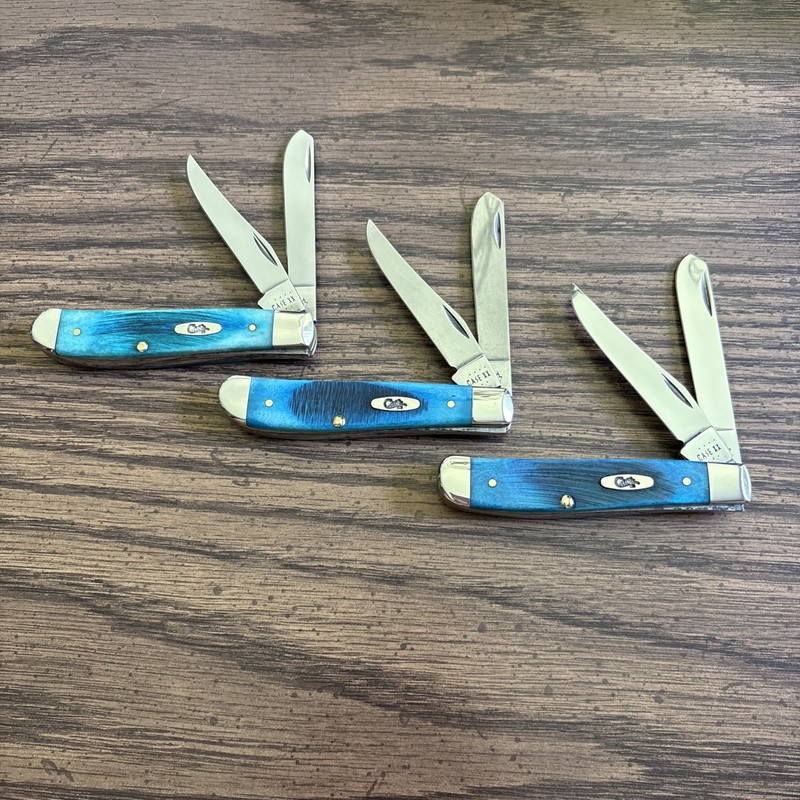 Case XX 2022 Blue Saw cut Bone Mini Trappers Set Of 3 Knives