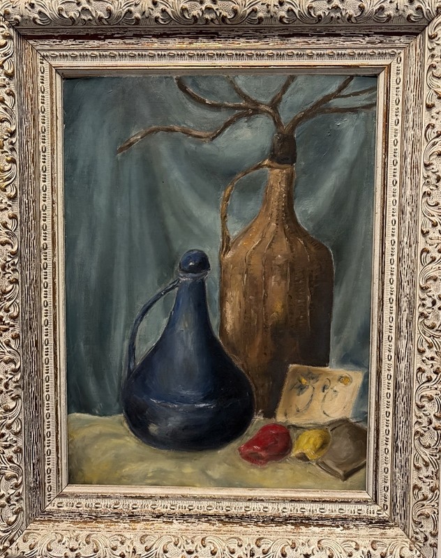 1958 Signed Oil Painting Mid-Century Modern Art Still Life Art Pottery Framed