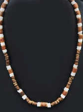 18" Surfer Style Beach Necklace w. Brown Bamboo and White Beads