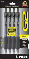 G2 Refillable and Retractable Rolling Ball Gel Pens, Bold Point, Black Ink, ...