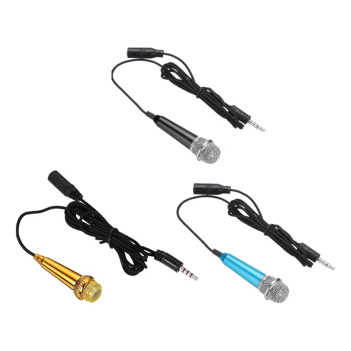 Mini Portable Microphone with Earphone 3pc for Phone Recording – Black Blue