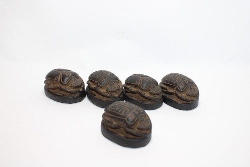 Rare Ancient Egyptian Scarab Beetle Stone Beads Set of 5 Antique Amulets - Picture 2 of 6
