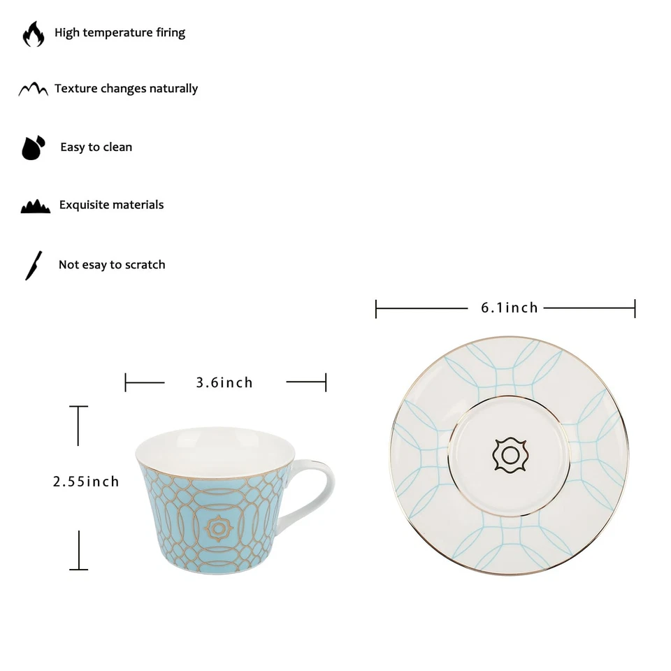 Juego de 2 tazas de té y platillos de cerámica, 7 oz, capuchino, taza de café con leche, suita... Foto 2 de 4