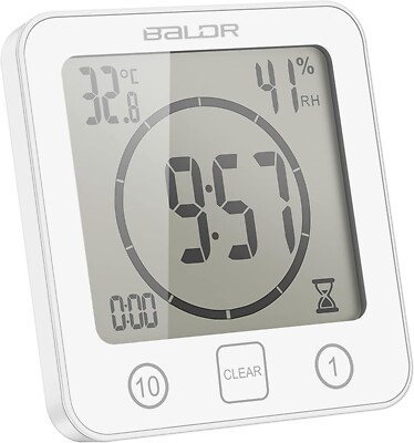ALLOMN Badezimmeruhr, LCD Digital Wecker mit wasserdichter Touch Dusche weiß 