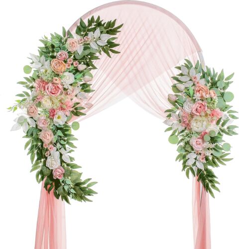 Elegant Champagne & Pink Wedding Arch Flowers - Versatile Floral Decor Pack of 2 - Picture 3 of 8