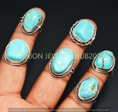 Turquoise Gemstone Handmade Rings 10pcs Lot 925 Silver Plated Jewelry