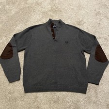 Chaps Gray Cotton Pullover 4 Button Long Sleeve Mens Sweater Size L EUC