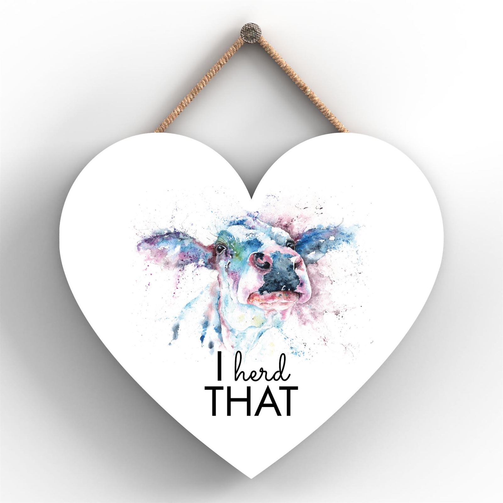 I HERD THAT COW SANDI MOWER WATERCOLOUR ARTWORK PRINTED ON WOODEN HANGING PLAQUE