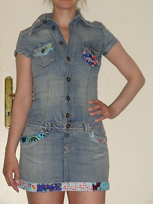 tolles Jeanskleid Patchwork Gr 32 Handarbeit Kleid Jeans xxs