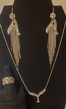 3 Piece CZLot: Claire's Necklace, Statement Tassel Earrings, Ring Sz. 7.5