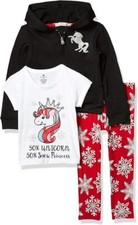Girls 3 Pieces Legging Set Black Hoodie Unicorn, Small 4