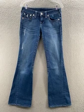 True Religion Jeans Women 28 Blue Flap Pocket Thick Stitch Joey Flared Leg 28x31