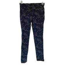 Anthro Pilcro Paisley Print Navy Blue Corduroy Skinny Jeans Serif Fit Size 27