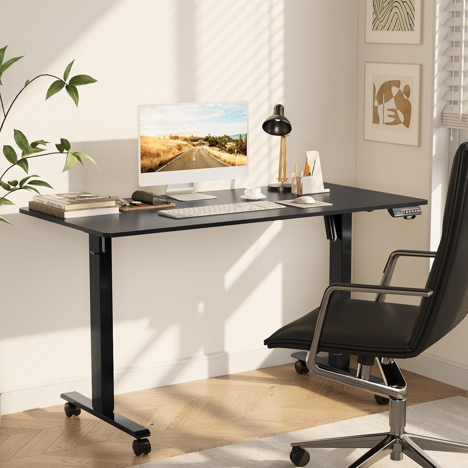 Electric Height Adjustable Standing Desk 63x24 Inches Ergonomic Stand Up Desk-image