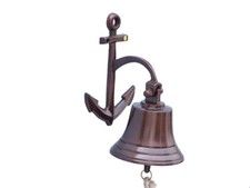 Copper Finish Solid Aluminum Ship's Bell 5" w/ Anchor Bracket Hanging Wall Decor