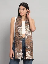 Large Cotton Brown Paisley Print Summer Scarf for Women Lightweight Soft Scarves