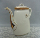 Haviland H&Co. Limoges Coffeepot Triangular Shape Gold White Rope Handles 1800's — photo 1