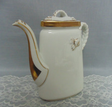 Haviland H&Co. Limoges Coffeepot Triangular Shape Gold White Rope Handles 1800's