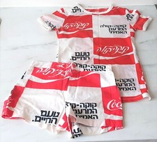 T-SHIRT ET PANTALON COURT COCA COLA ANNÉES 80 ISRAEL HÉBREU LANGUES ENFANTS TAILLE 12