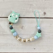 Nuckelkette Baby Name Silicone Wood Owl Pacifier Holder Pacifier Chain