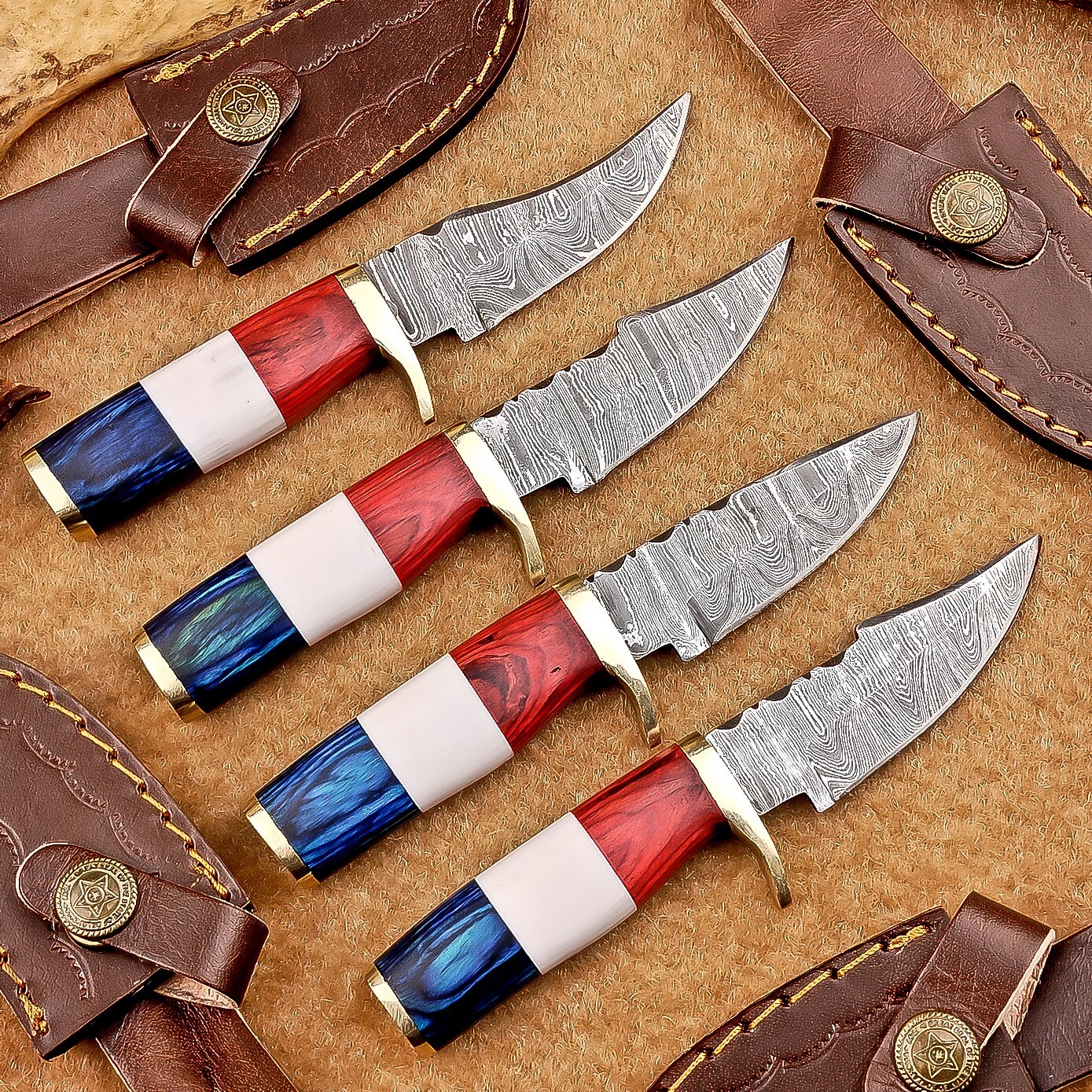 4 Pcs Damascus Blade Skinner Knives Set | 6