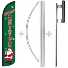 Merry Christmas 15' Tall Windless Swooper Feather Banner Flag Pole Kit