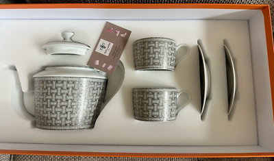 NEW HERMÈS Mosaique au 24 Platinum Tea set ( 1 Teapot & 2 Teacup
