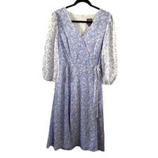 Vince Camuto Periwinkle Floral Long Sleeve Dress Sz 8 Cottagecore Prairie Pretty