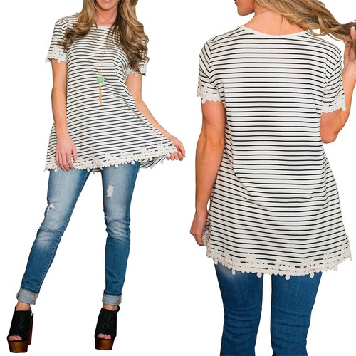 Casual Women's Striped Short Sleeve Loose T-Shirt Round Neck Summer Tee Tops