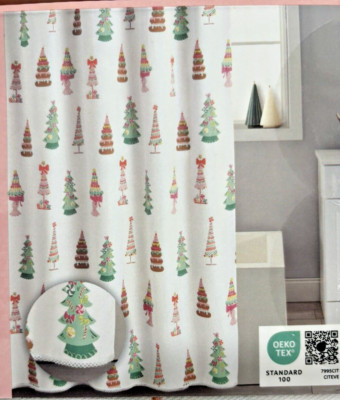 Cupcakes and Cashmere 2024 Sweet Christmas Trees Shower Curtain~ 72x72 