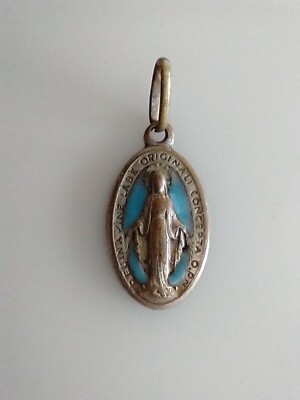 Vintage Catholic Turquoise Blue Enamel Religious Miraculous Medal Mary ...