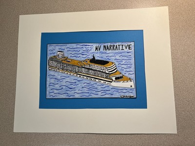 Original Hand Drawing (1 of 1) of  MV Narrative,  Ship, Bow View, 11 Hx14 W