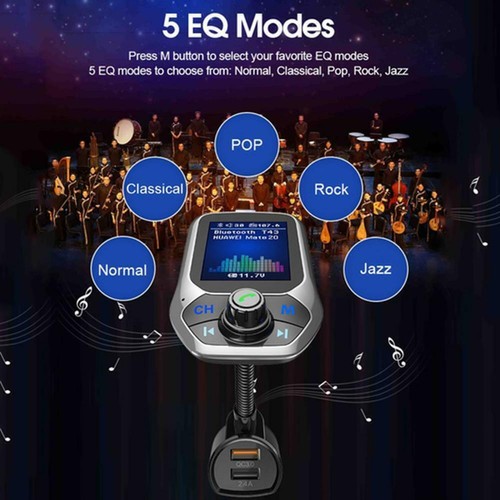 Car Bluetooth 5.0 Receiver FM Transmitter Kit Dual MP3Player USB Charger K5 Y8I9 - Bild 7 von 11