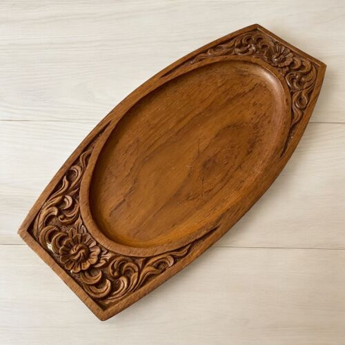 Carved Indonesian Teak Serving / Charcuterie Tray Vintage Bohemian