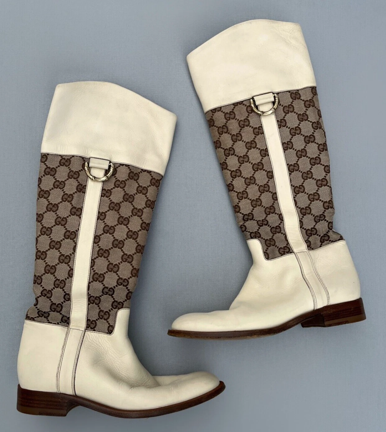 Bottes hautes femme GUCCI GG MONOGRAM Supreme toile cuir Y2K pointure 36/5,5