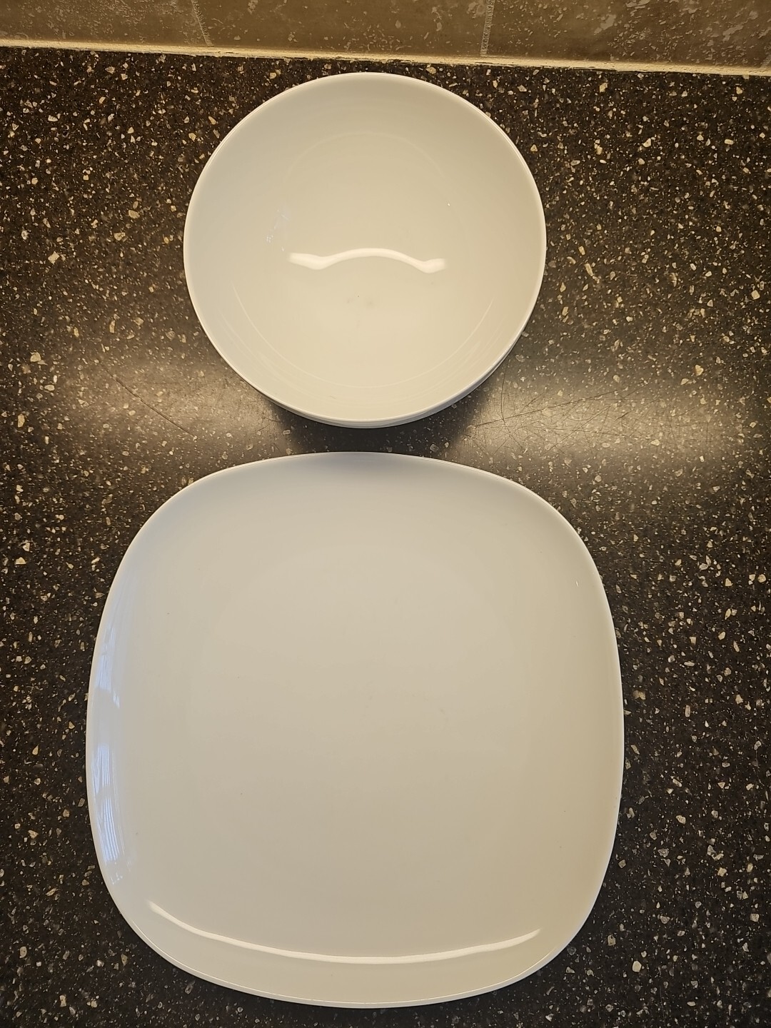 IKEA 21986 Set of 1 Retired Square White Dinner Plate + 1 Round Deep