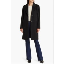 Fleurette Reed Wool Coat Notch Collar Loro Piana Black Women's Size 4 Nwt