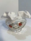 FENTON SIGNED OPALECENT STRAWBERRY SQUAT VASE SIGNED J. STEVENS