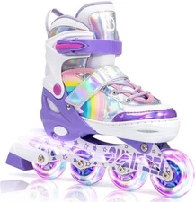 Rainbow Unicorn Inline Skates for Girls 10C-12.5C (S) Adjustable Light up Wheel