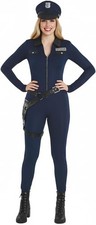 Police Costume Adult Women Cop Costume Jumpsuit with Hat for Halloween Cosplay D