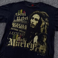 Zion Rootswear Bob Marley Soul Rebel Reggae Music Graphic T Shirt Black Mens L