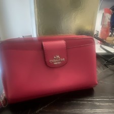 Coach Pink Zip-Around Wallet with Logo Accents, Credit Card Slots Pockets