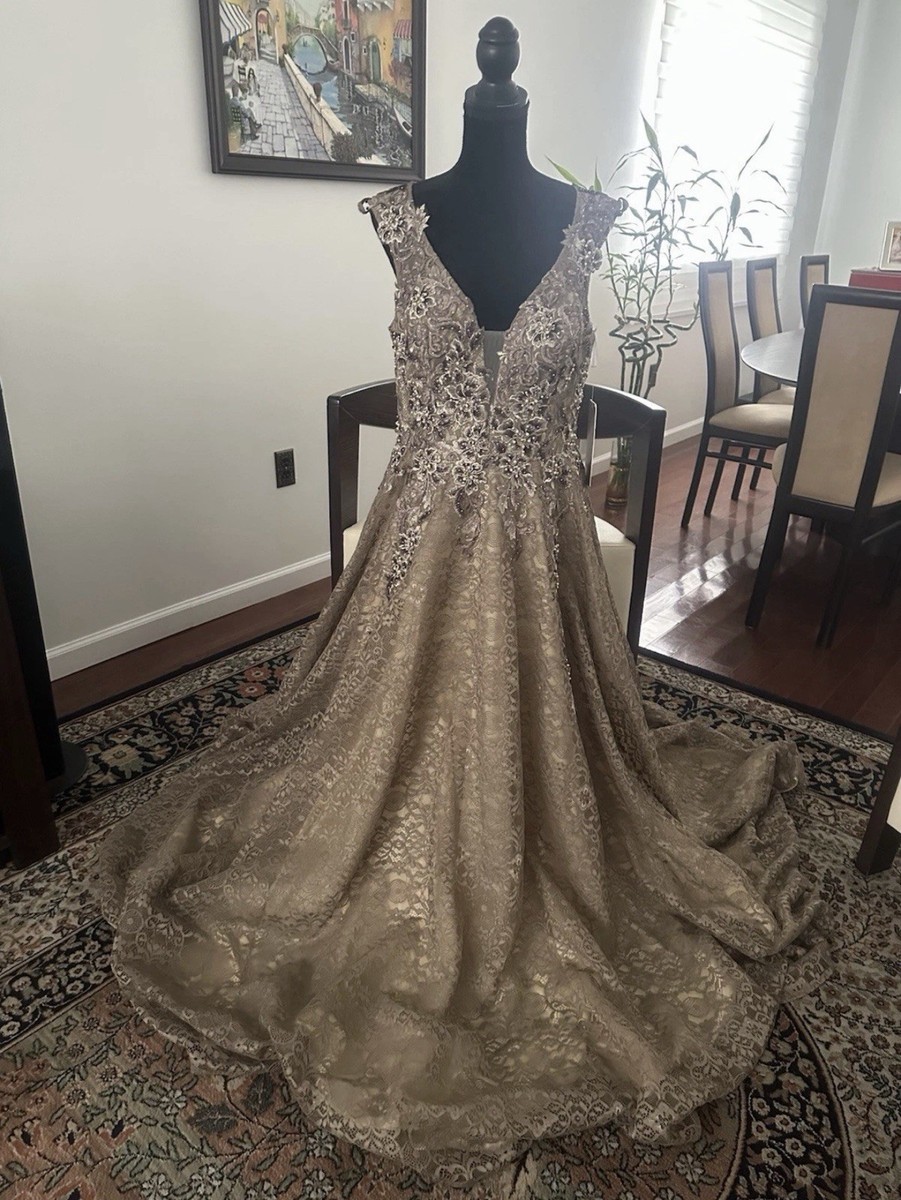 Jovani - Embellished Lace A - Line Evening Gown Taupe Size 14 | eBay Jovani - Embellished Lace A - Line Evening Gown Taupe Size 14 | eBay