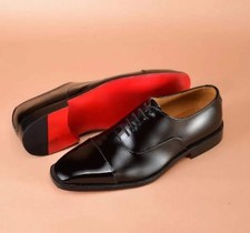 Handmade Men's Black Color Leather Oxford Cap-Toe Lace Up Casual Wear Shoes Men