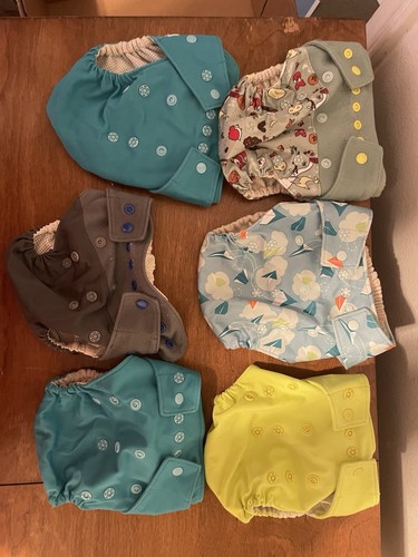 GroVia One Size Fits Most Cloth Covers Blue Reusable Snap Adjustment Lot Of 6