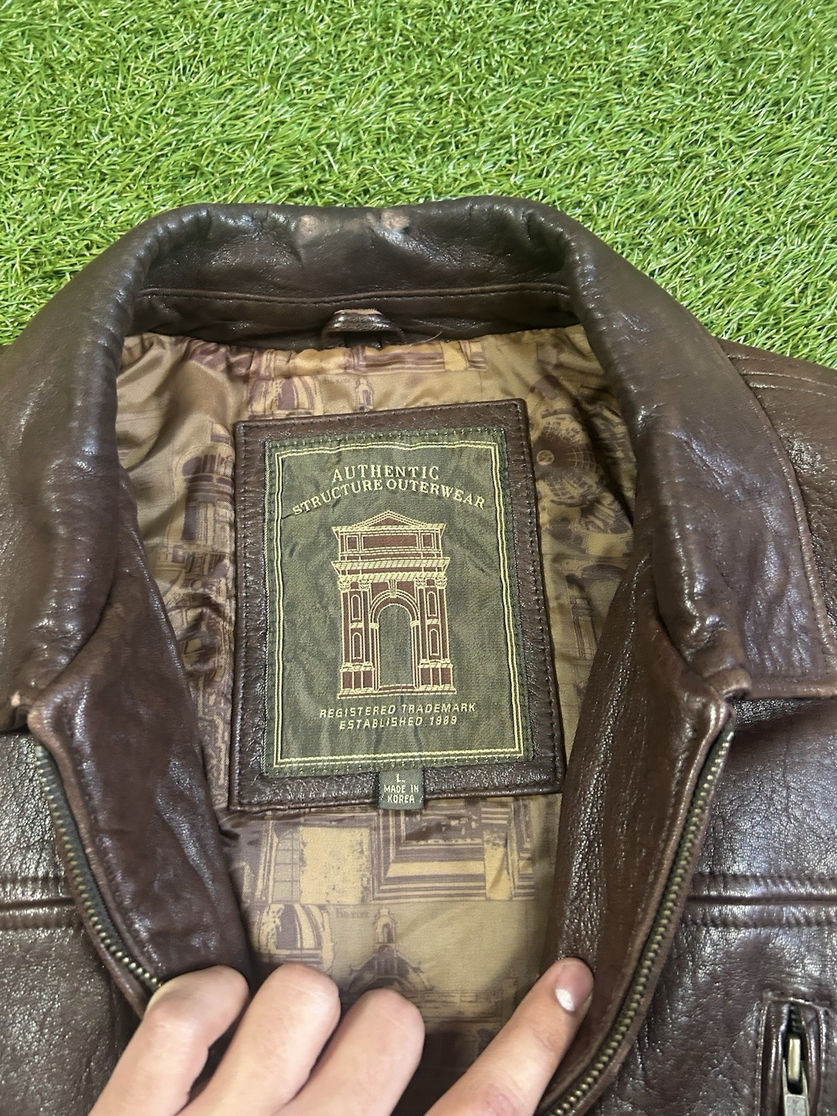 90s Authentic Structure Outerwear Brown Leather J… - image 5